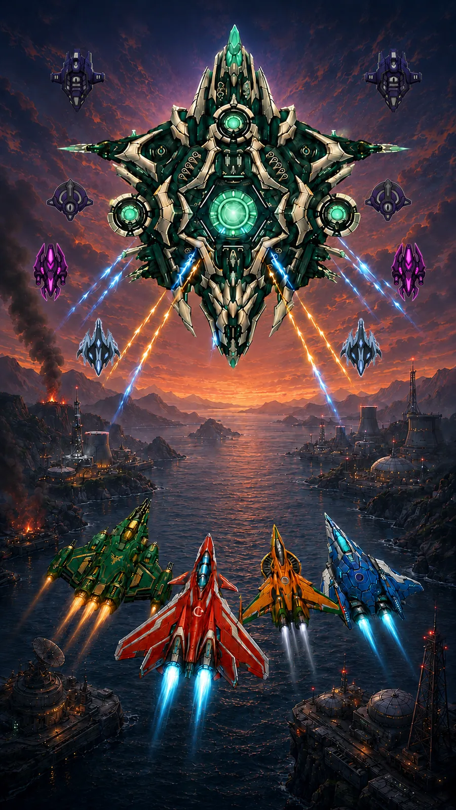 Four fighters against the Hive mothership